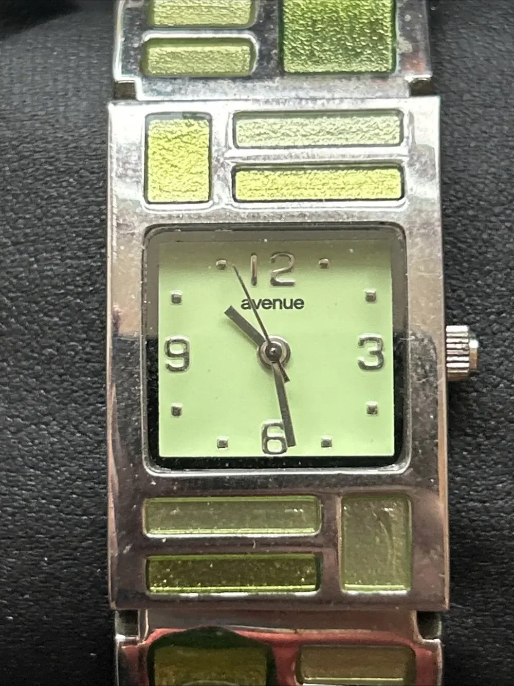 Avenue Silver Tone Green Dial Women’s Cuff Watch